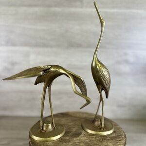 VTG Set of TWO Brass Cranes Heron Bird Figurine Statues